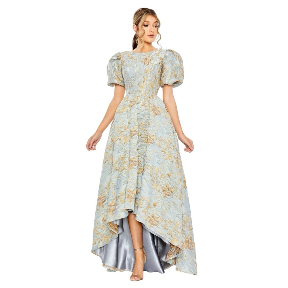 Mac Duggal 11608 Brocade Puff Sleeve High Low Gown Size 6 $798